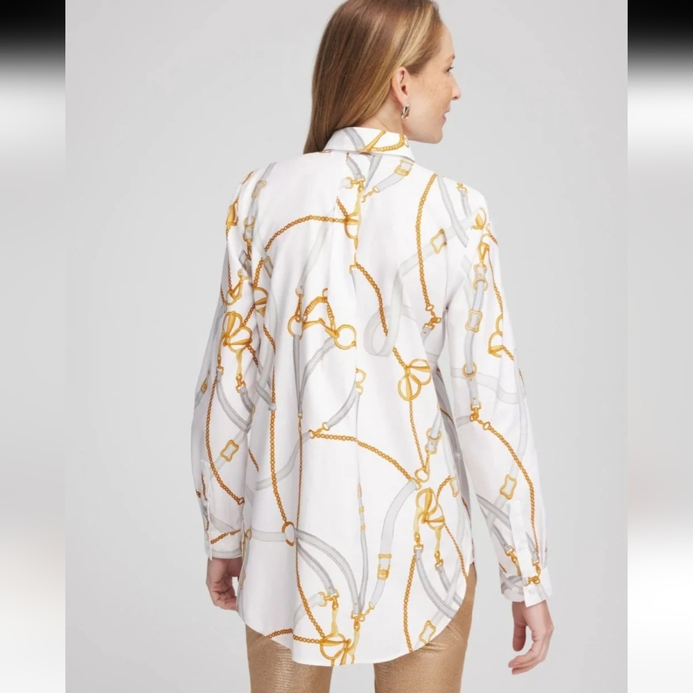 Chico's No Iron Stretch Status Print Tunic Size 2 (12) - Picture 2 of 14